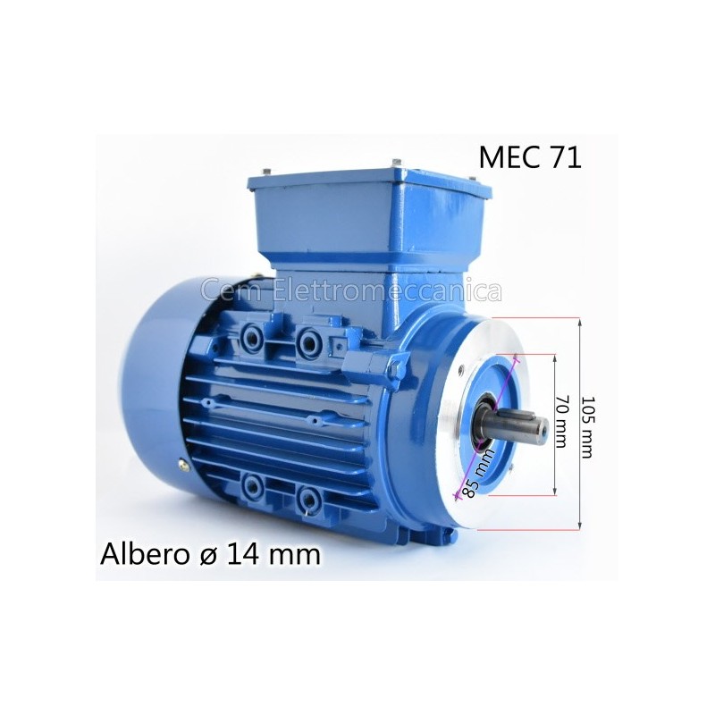 Motor eléctrico trifásico 0,75 CV - 0,55 kW 1400 rpm 4 polos MEC 71 Forma B14