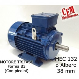 Three-phase electric motor 12.5 HP - 9.2 kW 1400 rpm 4 poles MEC 132 Form B3