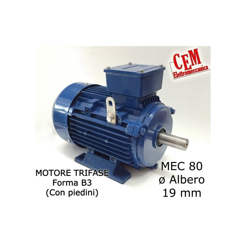 Motor eléctrico trifásico 1 CV - 0,75 kW 1400 rpm 4 polos MEC 80 Forma B3