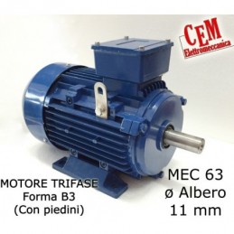 Moteur électrique triphasé 0,25 HP - 0,18 kW 1400 rpm 4 pôles rpm MEC 63 Form B3
