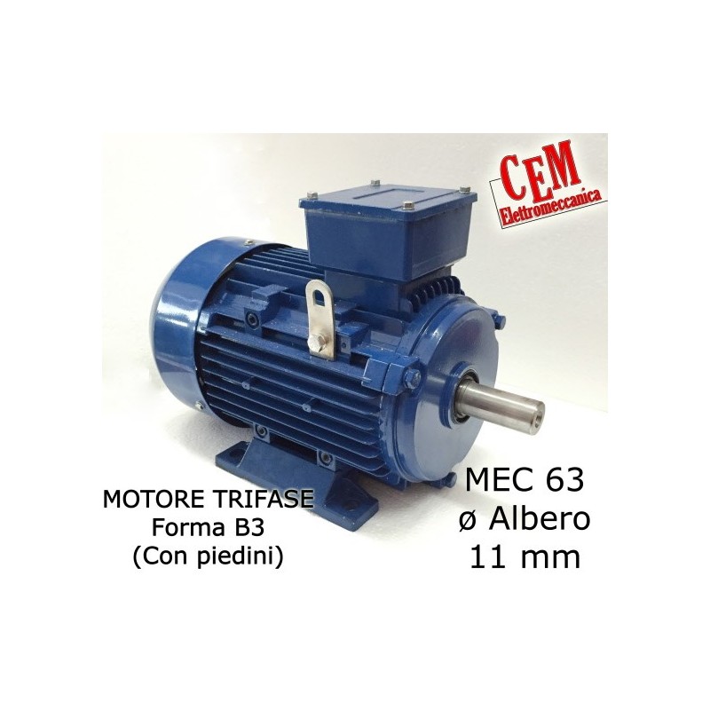 Moteur électrique triphasé 0,25 HP - 0,18 kW 1400 rpm 4 pôles rpm MEC 63 Form B3