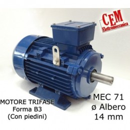 Three-phase electric motor 0,50 HP - 0,37 kW 2800 rpm 2 poles MEC 71 Form B3