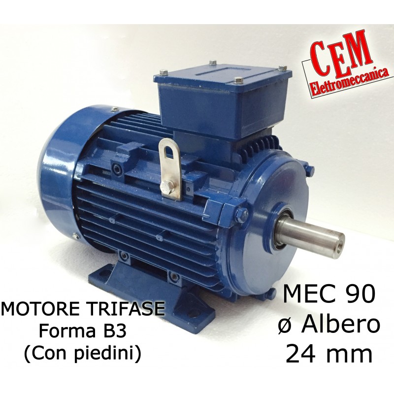 Motore elettrico trifase 4 HP - 3 kW 2800 giri 2 poli giri MEC 90 Forma B3