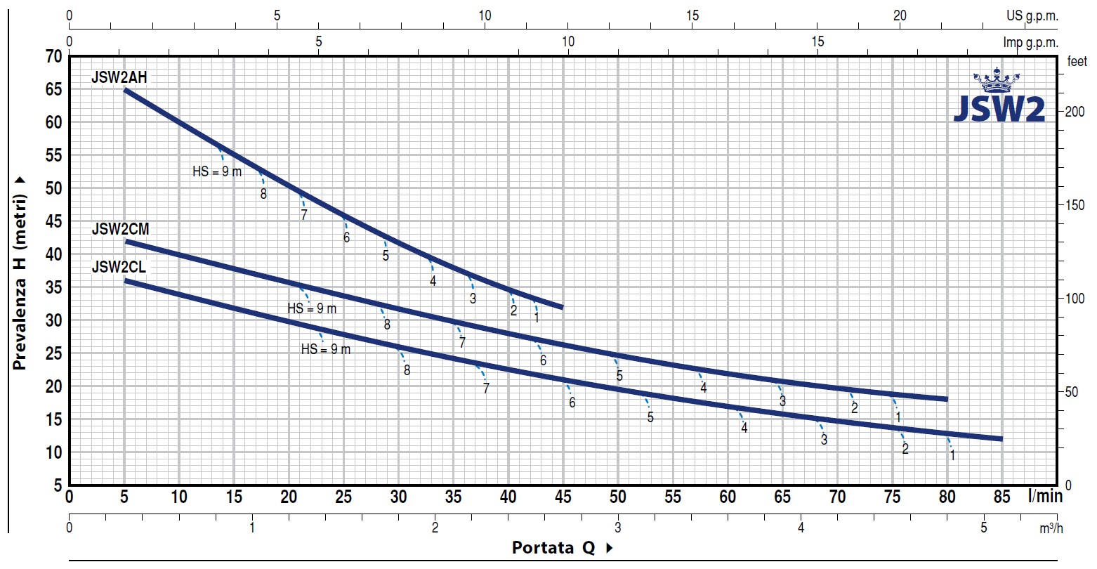 Curve e dati di prestazione Pedrollo JSW2