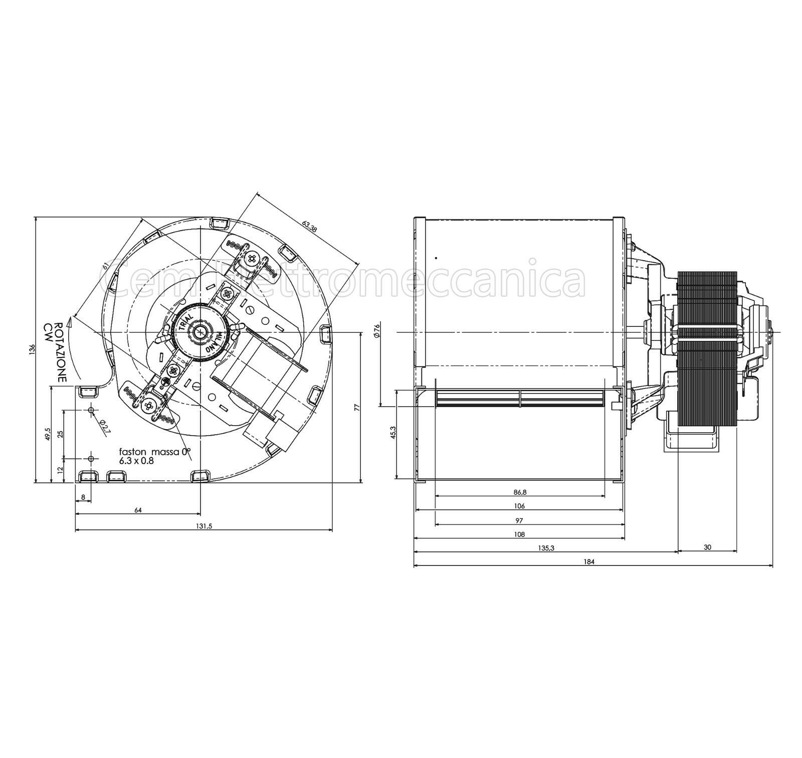 Ventilatore centrifugo per stufa a pellet 66 watt motore DX ventola monofase